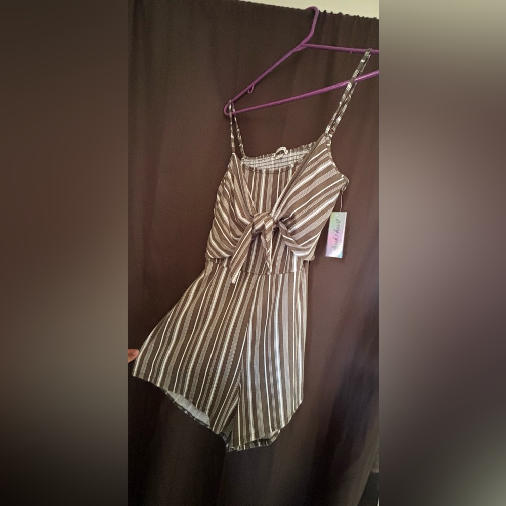 Striped Brown and White Romper